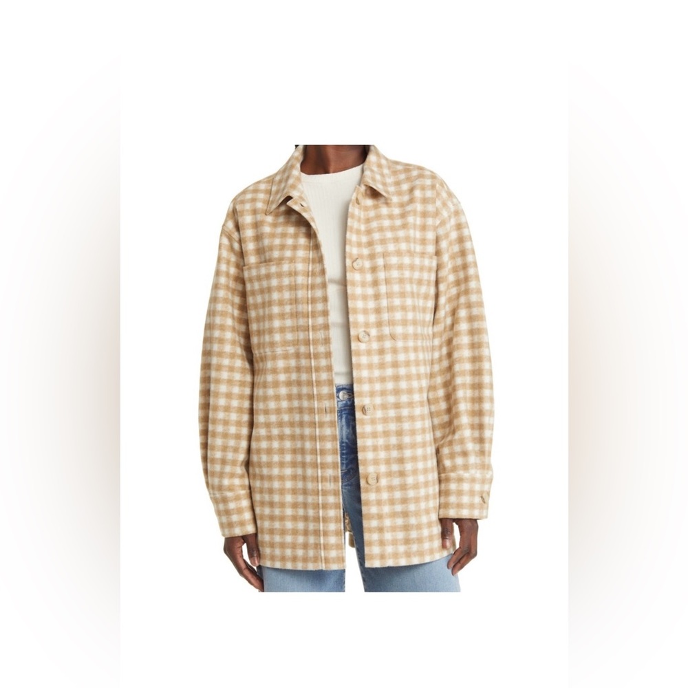 Women’s Frame tan/cream gingham plaid suit jacket sz XS (runs large)